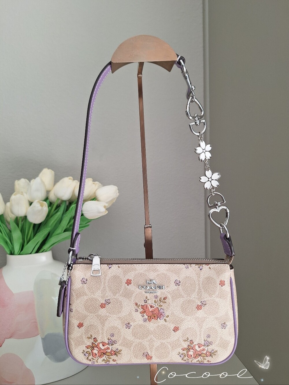 NWT COACH Nolita 19 Signature Canvas Floral Print Wristlet CAQ19 Silver/Sand